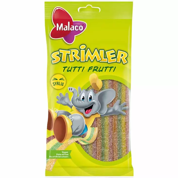 Malaco strimler tutti frutti makeisremmit vegaaninen makeispussi - Karkkipussit - 7310350136933 - 1