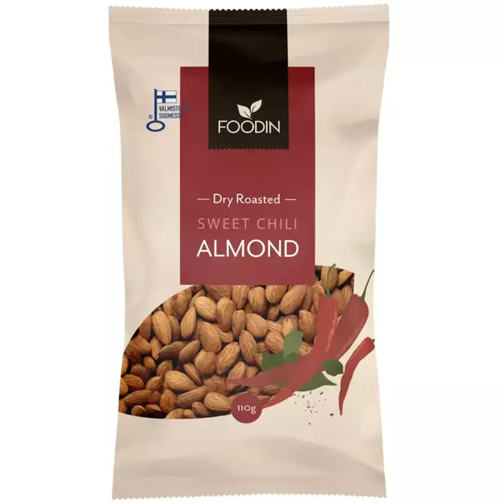 Foodin sweet chili almonds 110 g - Pähkinät, siemenet ja levitteet - 6430048239423 - 1