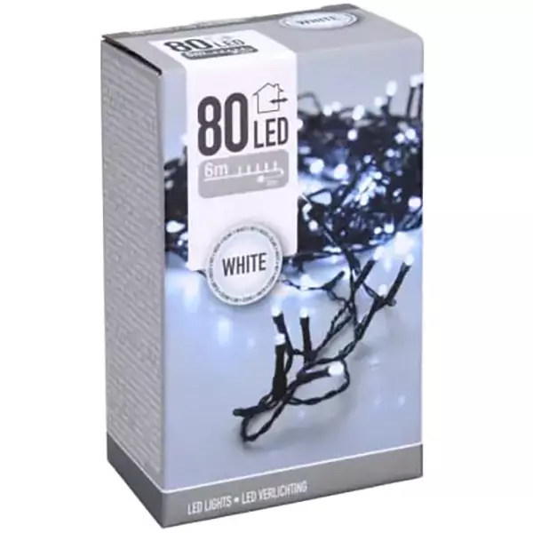 Kirkas valkoinen 80 led valosarja 6 m - Valoketjut ulko- ja sisäkäyttöön - 8719202258943 - 1