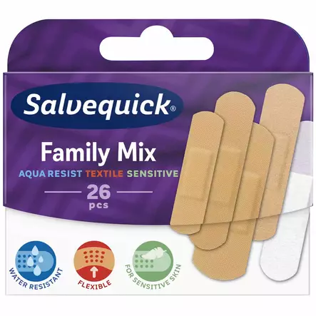 Salvequick laastarit family mix 25 laastari - Ensiapupakkaukset ja laastarit - 7310615966244 - 1