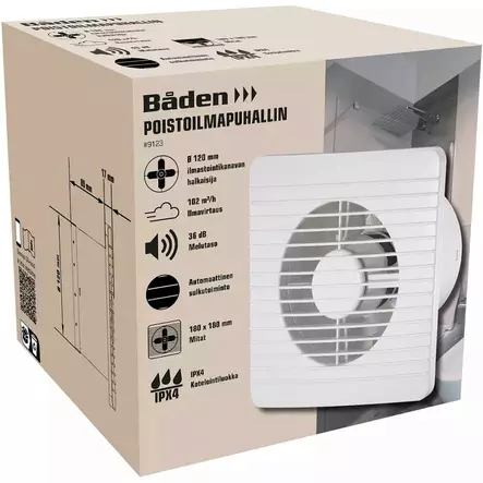 Valkoinen 120 mm poistoilmapuhallin ipx4 suojauksella - Poistoilmapuhaltimet ja ilmanvaihto - 6438152091234 - 2