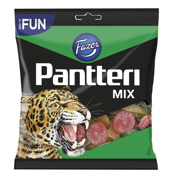 Fazer Pantteri Mix karkkipussi 280g Sekoitus salmiakki ja