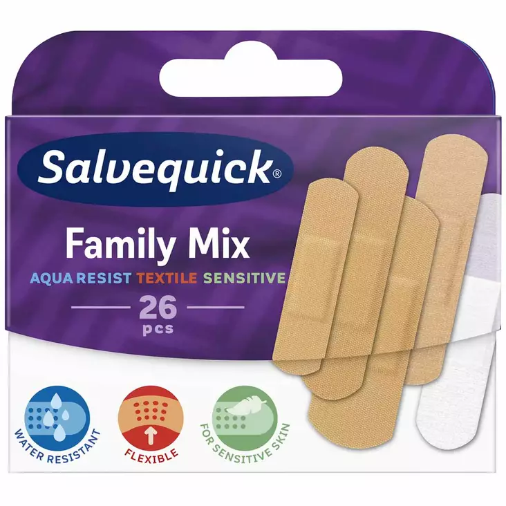 Salvequick laastarit family mix 25 laastari - Ensiapupakkaukset ja laastarit - 7310615966244 - 1