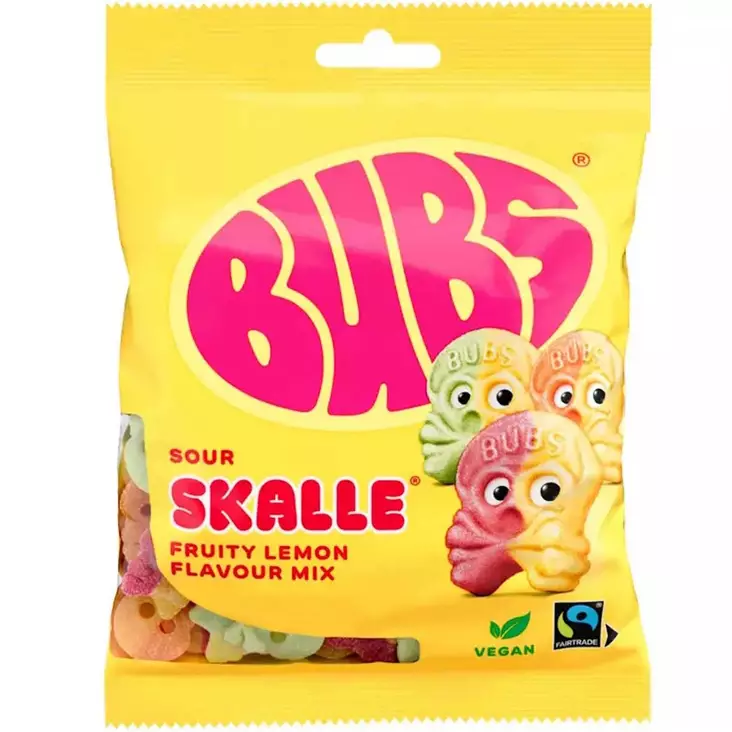 Bubs fruity lemon pääkallot 90 g sitruunanmakuiset hedelmämakeiset pussissa - Karkkipussit - 7393077181684 - 1