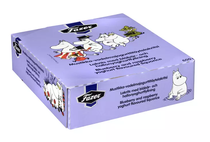 Fazer Moomin lakritsipatukka mustikka-vadelma 30x20g - Patukat - 6416453976764 - 1