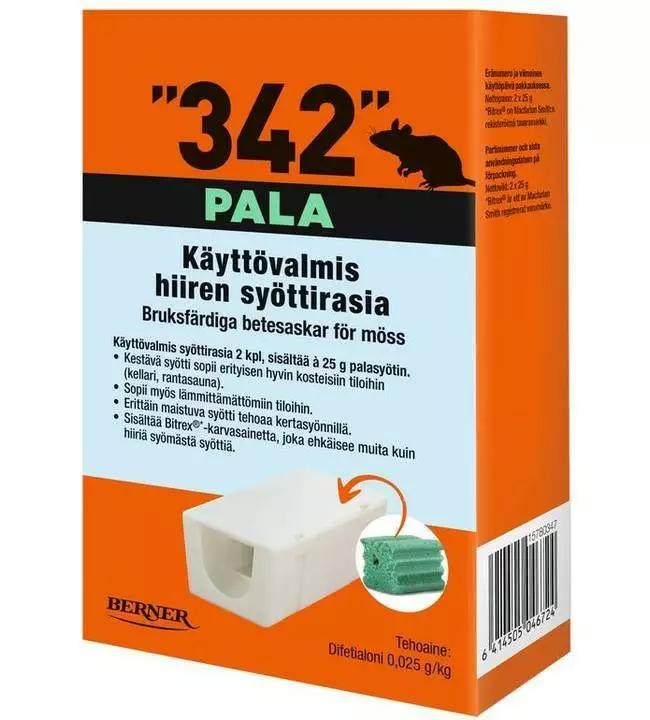 342 Syöttirasia 2kpl 25g palasyötti - Hiirenmyrkyt ja rotanmyrkyt - 6414505046724 - 1
