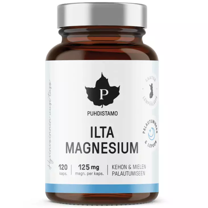 Puhdistamo ilta magnesium 120kapselia edesauttaa kehon ja mielen palautumista - Vitamiinit ja jauheet - 6430039223714 - 1