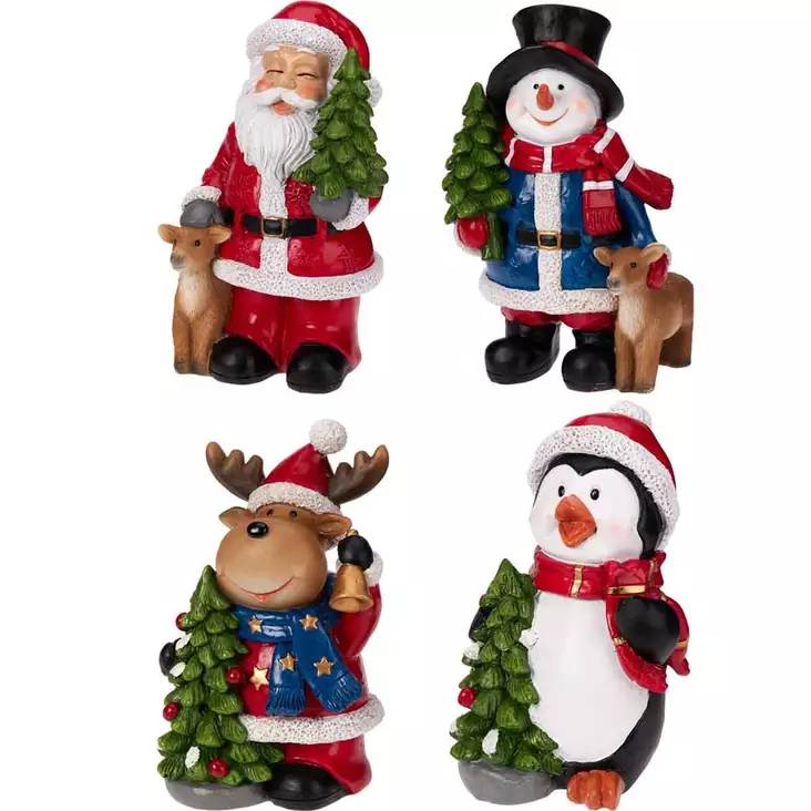 Neljä jouluhahmoa ? joulupukki, poro, lumiukko ja pingviini - Joulukoristeet - 8721037618144 - 1