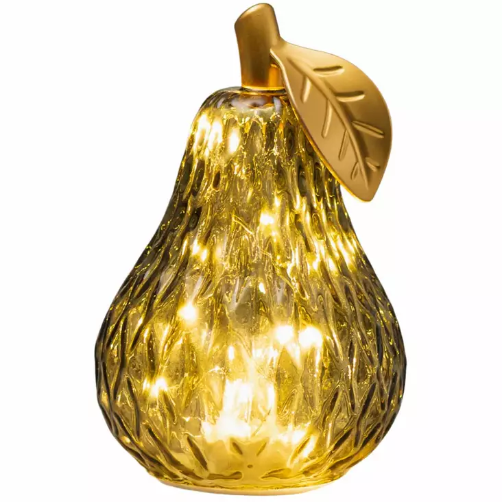 Lasi päärynä led valoilla 18 cm vihreä - Pöytävalokoristeet - 6410416574004 - 1