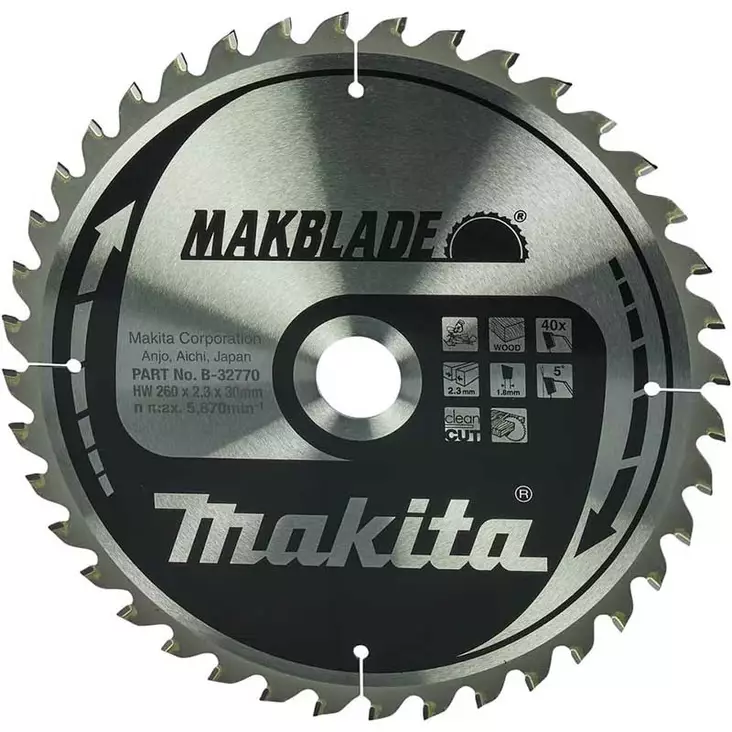 Makita makblade sirkkelinterä 260mm 40 hammasta puun sahaukseen - Sirkkelinterät - 088381421584 - 1
