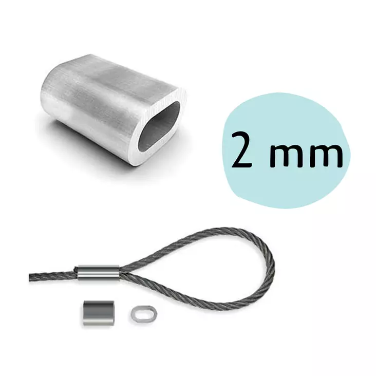 vaijerin puristuslukko 2mm vaijerille - Vaijerin kiinnitystarvikkeet - 6430061639354 - 1