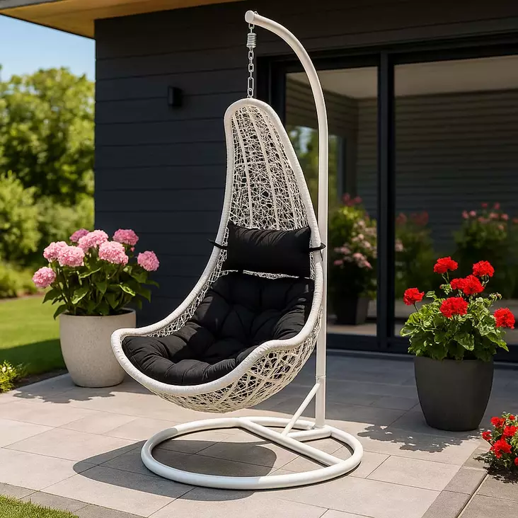 Valkoinen riippukeinu telineellä ulos - Lepotuolit ja riipputuolit - 6438168095714 - 1