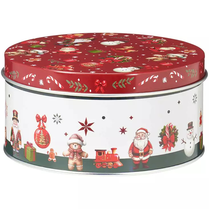 Pyöreä jouluinen peltirasia, halkaisija 14 cm - Jouluastiat - 8721037600774 - 1