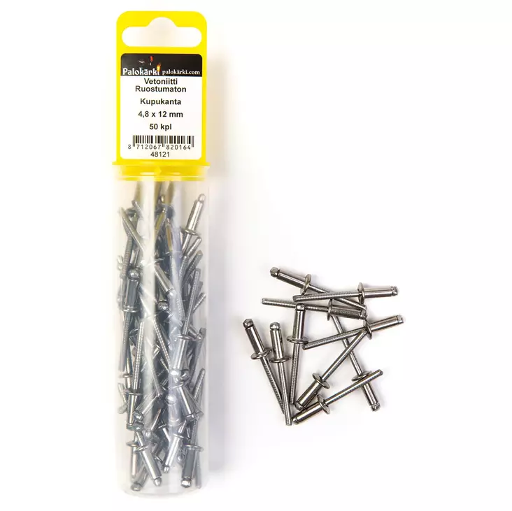 Ruostumaton vetoniitti 4,8 x 12mm - Sinkilät ja niitit - 8712067820164 - 1