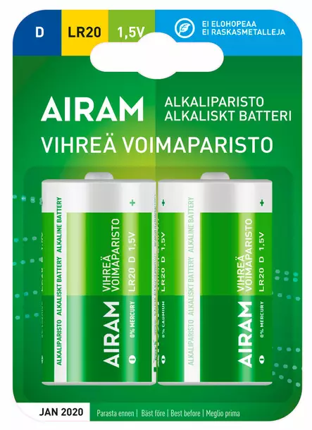 voimaparisto airam LR20 - 9V, D- ja C-paristot - 6435200192455 - 1