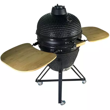 21 tuuman mattamusta kamado grilli bambuisilla sivupöydillä - Hiiligrillit - 6438168119625 - 1