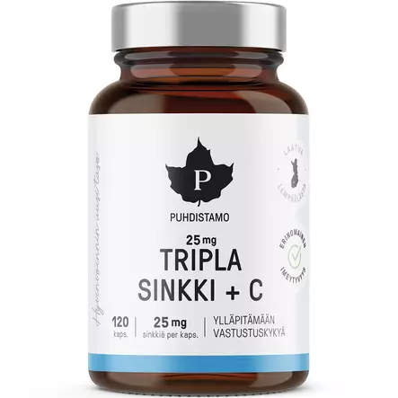 puhdistamo tripla sinkki + C 120 kapselia 25mg - Vitamiinit ja jauheet - 6430039222915 - 1