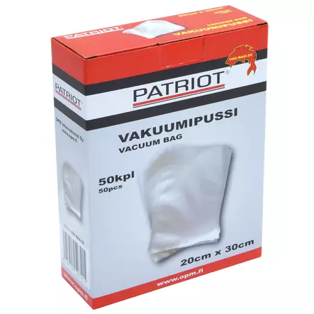 Vakuumipussi patriot 50 kpl 20 x 30 cm - Vakuumikoneet, vakuumipussit ja rullat - 6417512527415 - 1