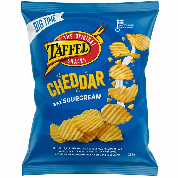 Taffel cheddar and sourcream sipsipussi big time - Keksit ja naposteltavat - 6410380065645 - 1