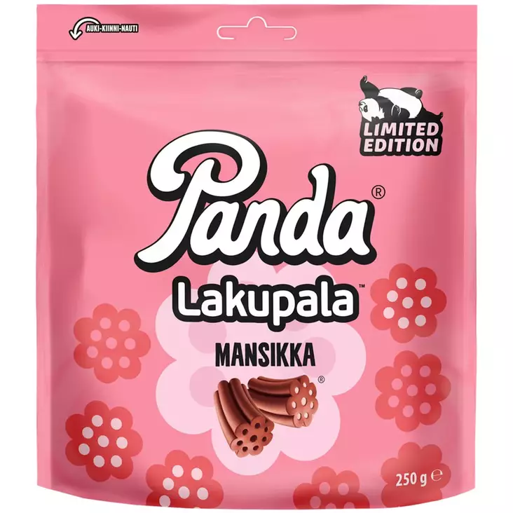 Panda lakupala mansikka limited edition mansikka täytelakut ja lakritsipalat - Karkkipussit - 6412501042245 - 1