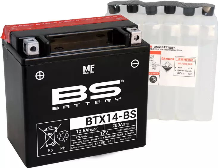 Moottoripyörän akku BS Battery BTX14-BS MF (cp) Maintenance Free - Pienkoneakut 10-30Ah - 3661451001045 - 2
