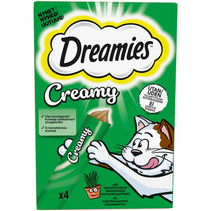 Dreamies creamy kissanminttuherkku ? pehmeä kissan makupala kätevässä annospussissa - Kissan makupalat ja herkut - 4008429170645 - 1