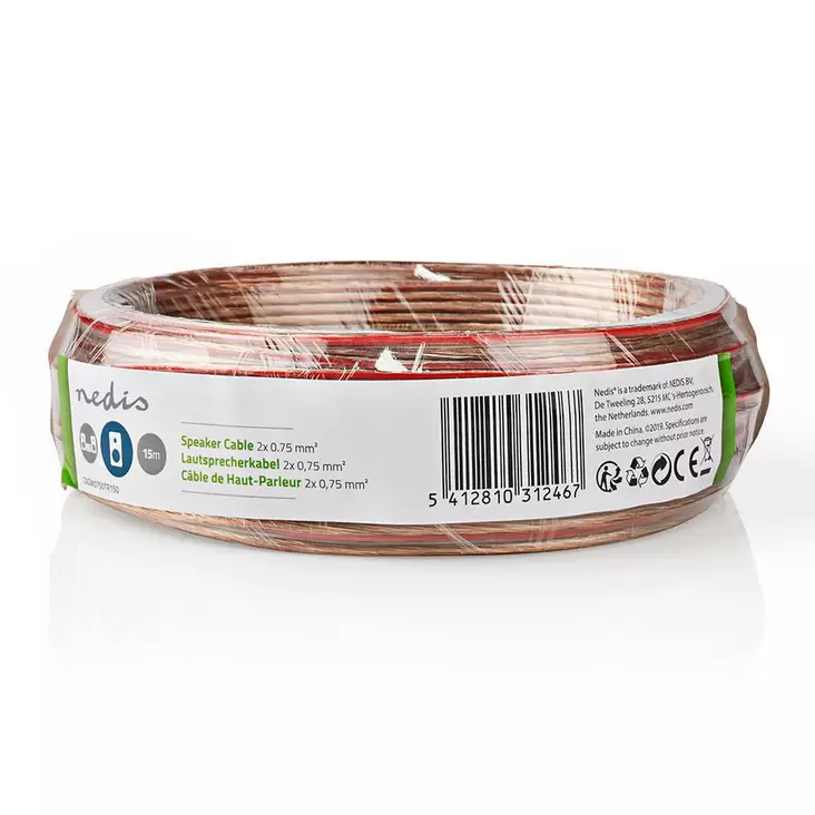 Nedis kaiutinkaapeli 0,75 mm2 15 m kela - Kaiutinjohdot ja virtakaapelit - 5412810311965 - 1