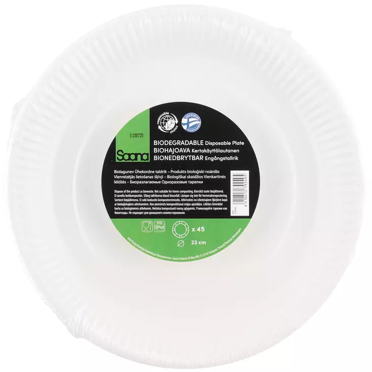 kertakäyttölautanen 23cm valkoinen - Kertakäyttöruokailuvälineet ja servetit  - 6410412792495 - 1