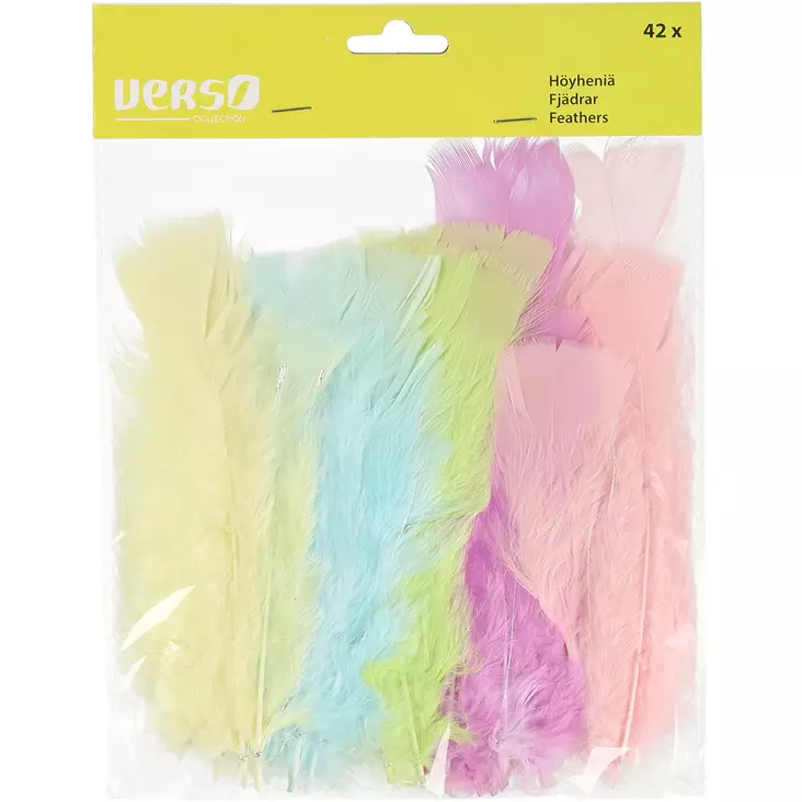koristehöyhenet rautalangalla pastellin sävyt - Askartelutarvikkeet - 6410412756695 - 1