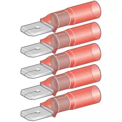 kutistelattaliitin 6,3mm 0,5-1,5mm2 5kpl punainen - Kutistesukat ja yleistarvikkeet - 6438255200755 - 1