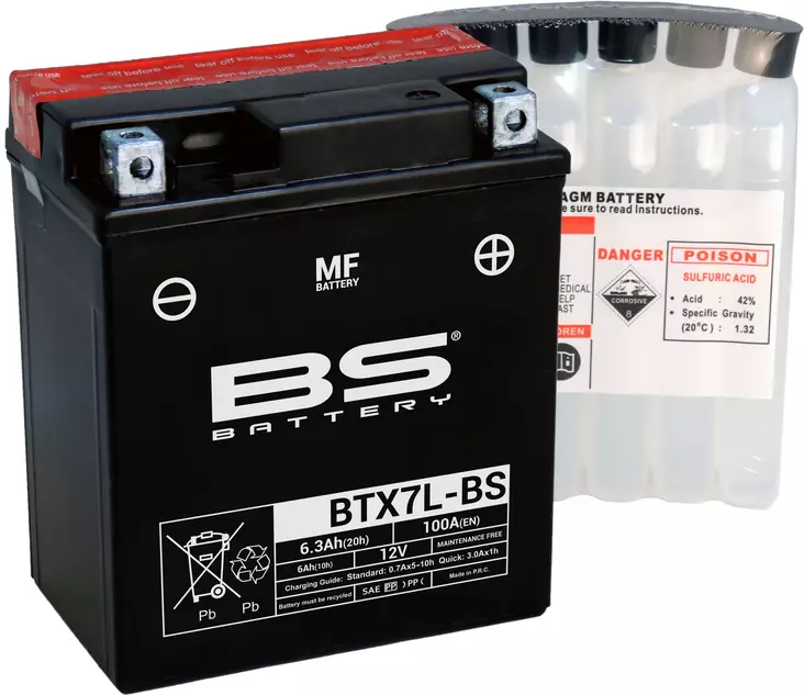 Moottoripyörän akku BS Battery BTX7L-BS MF (cp) 6Ah - Pienkoneakut 5-10Ah - 3661451001205 - 2
