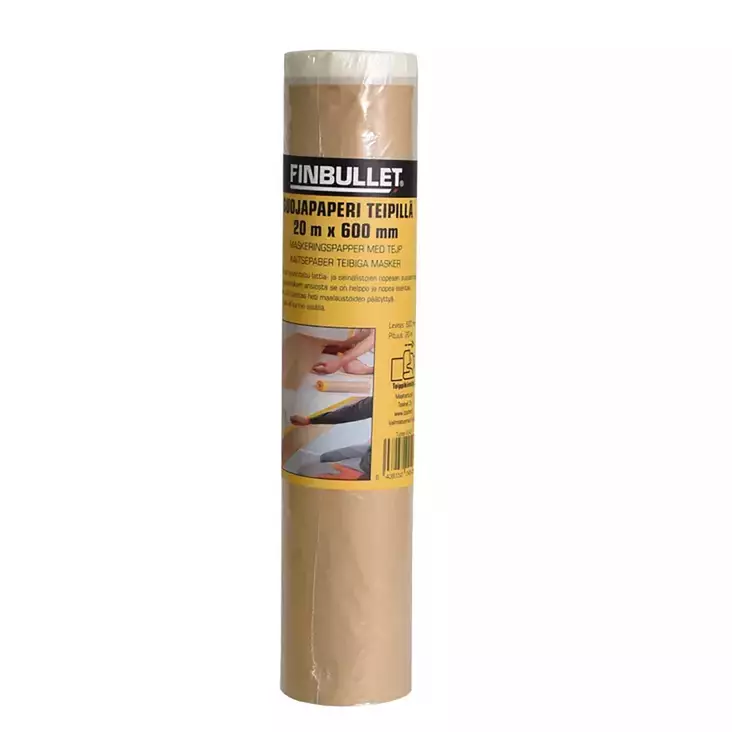 Finbullet suojapaperi teipillä 20m x 600mm suoja lattioille ja listoille - Käärintäkalvot ja suojamuovit - 6438152045435 - 1