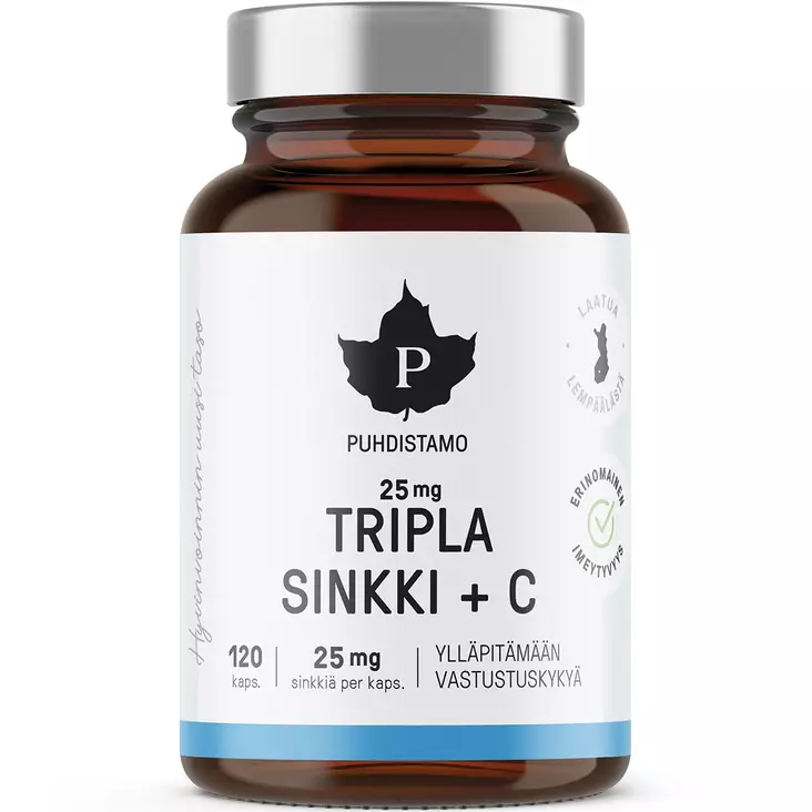 puhdistamo tripla sinkki + C 120 kapselia 25mg - Vitamiinit ja jauheet - 6430039222915 - 1