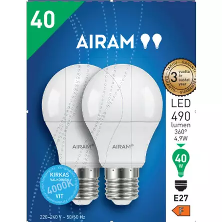 Airam vakiolamppu 2 kpl - E27 lamput - 6435200310996 - 2