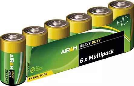 D Paristot Airam heavy duty LR20 6kpl - 9V, D- ja C-paristot - 6435200000316 - 1