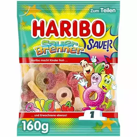 Haribo sauer brenner kirpeät hedelmämakeiset 160 g - Karkkipussit - 9002975002516 - 1