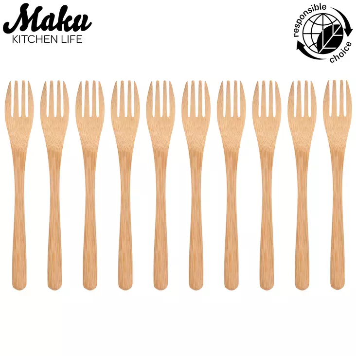 kertakäyttöhaarukka puinen bambu - Kertakäyttöruokailuvälineet ja servetit  - 6410413174436 - 1