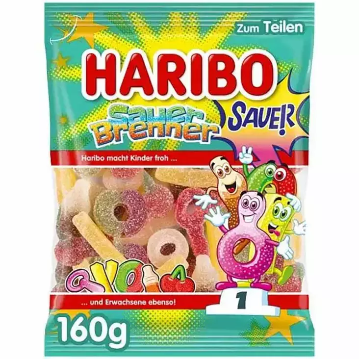 Haribo sauer brenner kirpeät hedelmämakeiset 160 g - Karkkipussit - 9002975002516 - 1