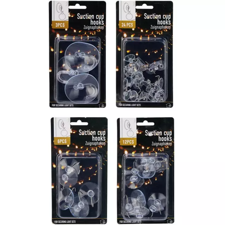 Läpinäkyvät imukupit eri kokoisina - S-koukut ja kannatinkoukut - 8721037648196 - 1