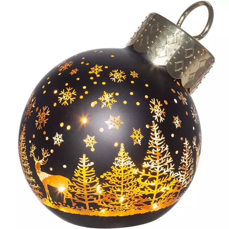Lasipallo led valoilla talvimetsä mustakulta - Pöytävalokoristeet - 6410416504346 - 1