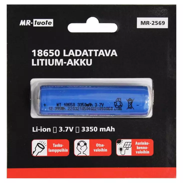 Ladattava 18650 litium-akku - Ladattavat paristot ja akut - 6430074693886 - 1