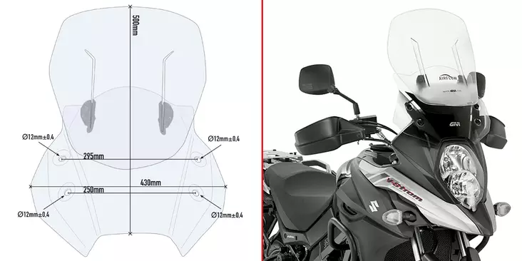 Moottoripyörän tuulisuoja liukukiskoilla Givi Suzuki DL 650 V-Strom (17) - Moottoripyörän tuulisuojat ja visiirit - 8019606220486 - 2