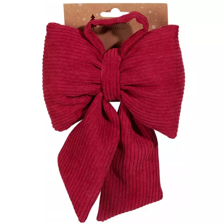 Punainen pehmeä kangasrusetti, kooltaan 13 x 20 cm, joulukoristeeksi oveen, kuuseen tai lahjapakettiin - Paketointi - 8721037620116 - 1