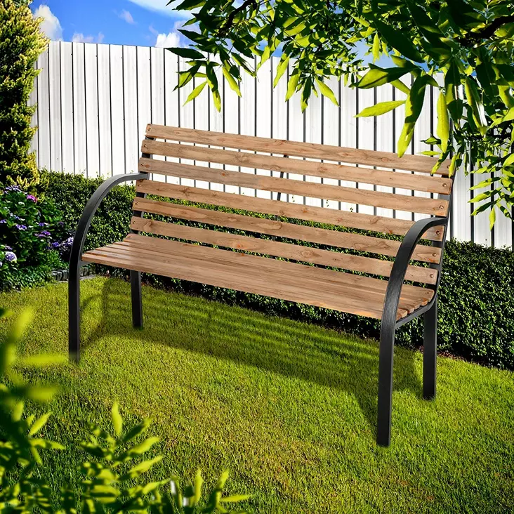 puutarhapenkki puinen metallijalat - Puutarhapenkit ja puutarhakeinut - 6438168095646 - 1