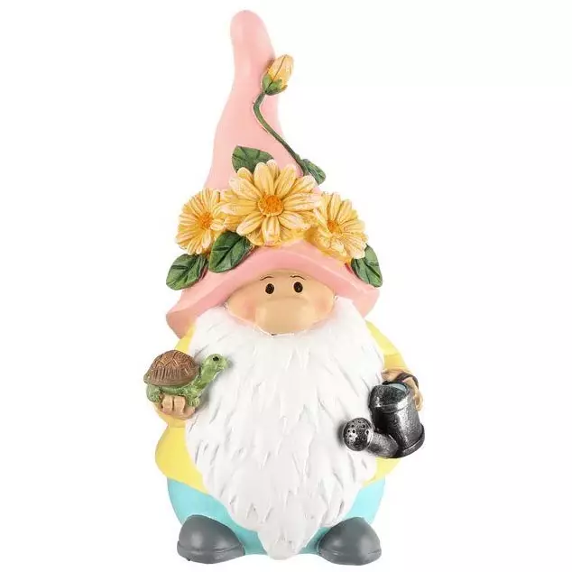 Puutarhatonttu kukkahattu 18,5cm vaaleanpunainen hattu - Puutarhapatsaat - 6410416319506 - 1