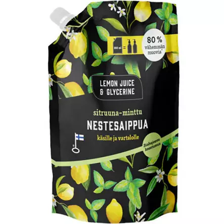 Nestesaippua täyttöpussi sitruuna minttu 550 ml lemon juice & glycerin - Käsisaippuat - 6414400240487 - 1