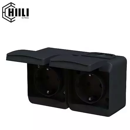 2-Osainen pistorasia IP44 mattamusta Hiili-sarja - Pistorasiat  - 6438140197207 - 1