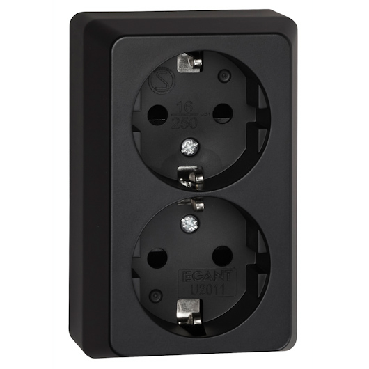 Pistorasia 2 osainen Maadoitettu Opal Musta Musta Pistorasia 16A 250V 