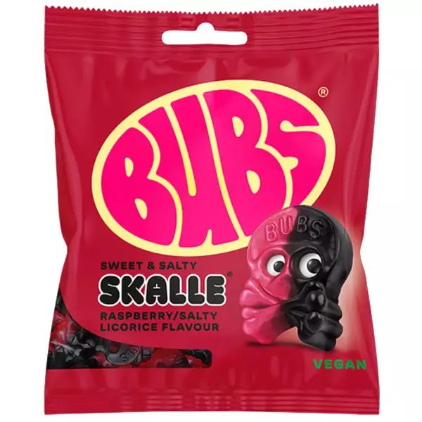 Bubs vadelma pääkallo 150g kirpeä vegaaninen hedelmäkarkki - Karkkipussit - 57393077200007 - 1