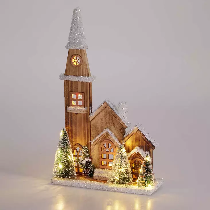 Joulukirkko led valoilla paristotoiminen pöytävalokoriste - Joulukoristeet - 8721461010927 - 1
